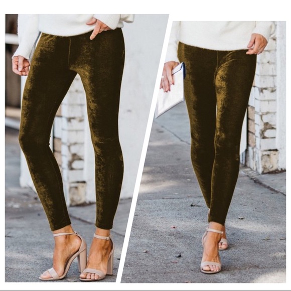 🖤SOLD OUT🖤Trendy Mustard Velvet Leggings NWT🖤 - Picture 3 of 8